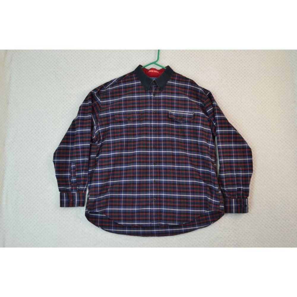 Texas Cotton Men's 17.5/35 Blue Plaid Long Sleeve Heavyweight Button Down Shirt